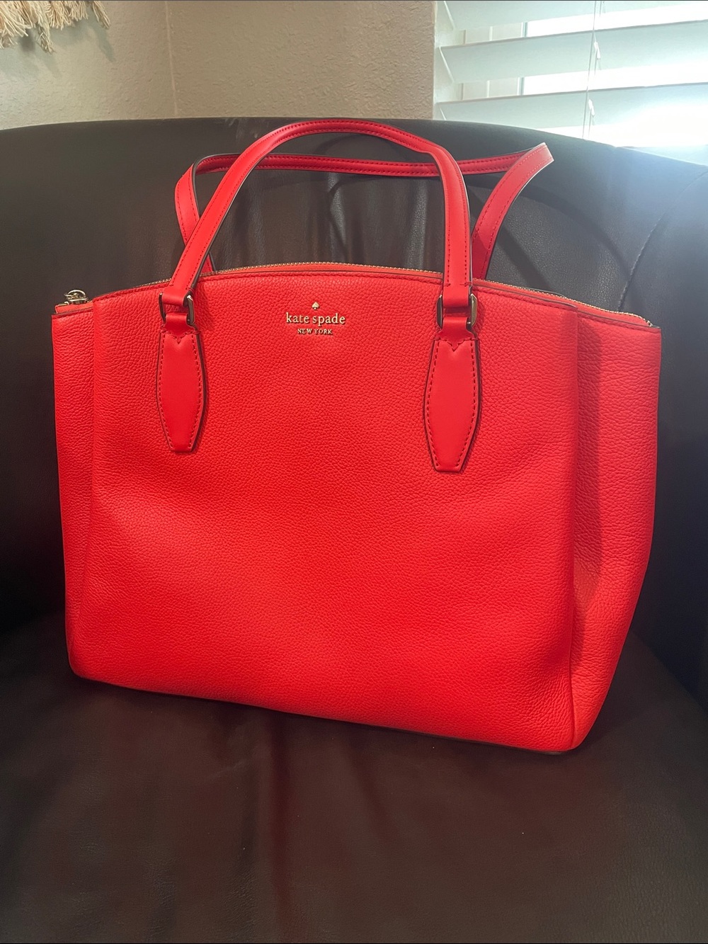 kate spade Red Pebbled Leather Tote with Top Handles
